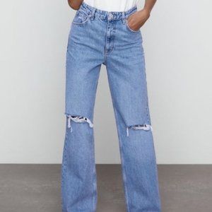 Zara Wide Leg Ripped Jeans